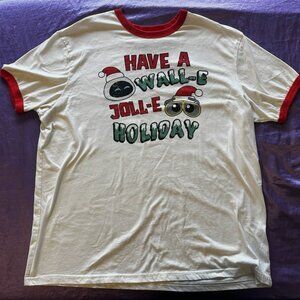 Disney WALL-E Eve Christmas Shirt Adult XL Holiday White Santa Hat Tee
